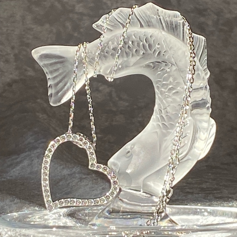 Swarovski Swan Stamped Vintage Clear Crystal Heart Pendant Necklace